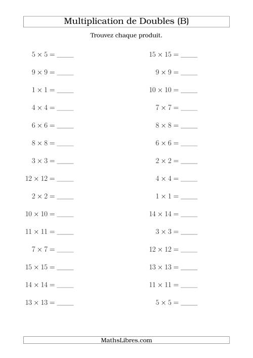Multiplication de Doubles Jusqu'à 15 x 15 (B)