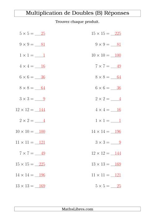 Multiplication de Doubles Jusqu'à 15 x 15 (B) page 2