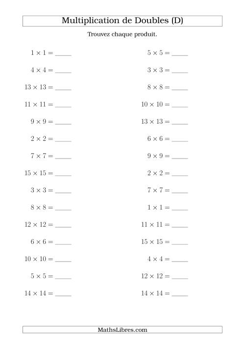 Multiplication de Doubles Jusqu'à 15 x 15 (D)