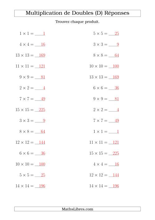 Multiplication de Doubles Jusqu'à 15 x 15 (D) page 2