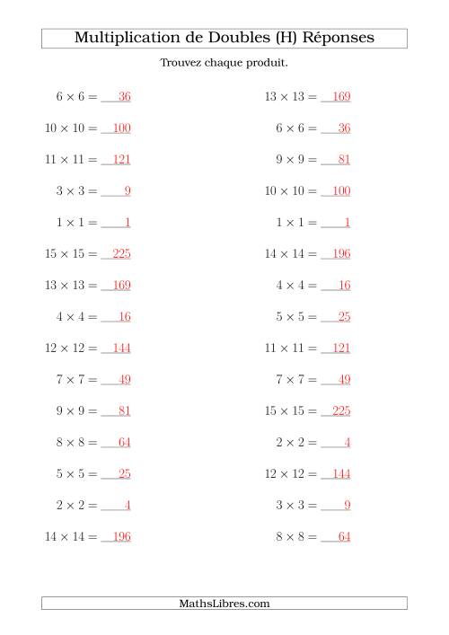 Multiplication de Doubles Jusqu'à 15 x 15 (H) page 2
