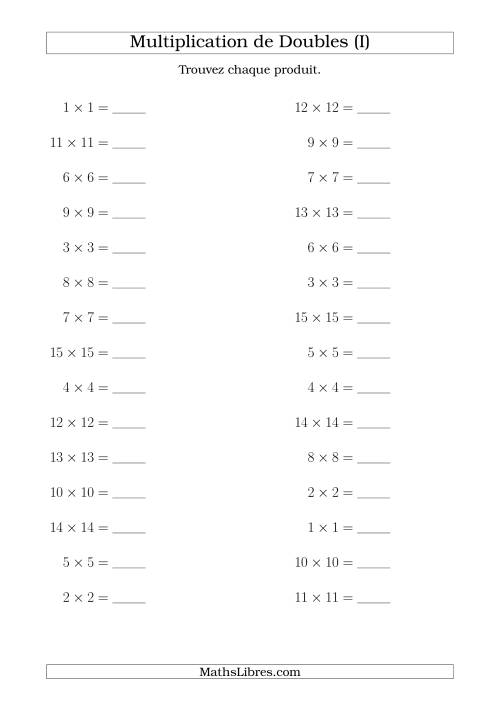 Multiplication de Doubles Jusqu'à 15 x 15 (I)