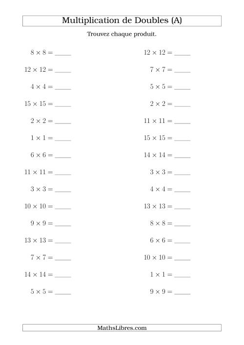 Multiplication de Doubles Jusqu'à 20 x 20 (A)