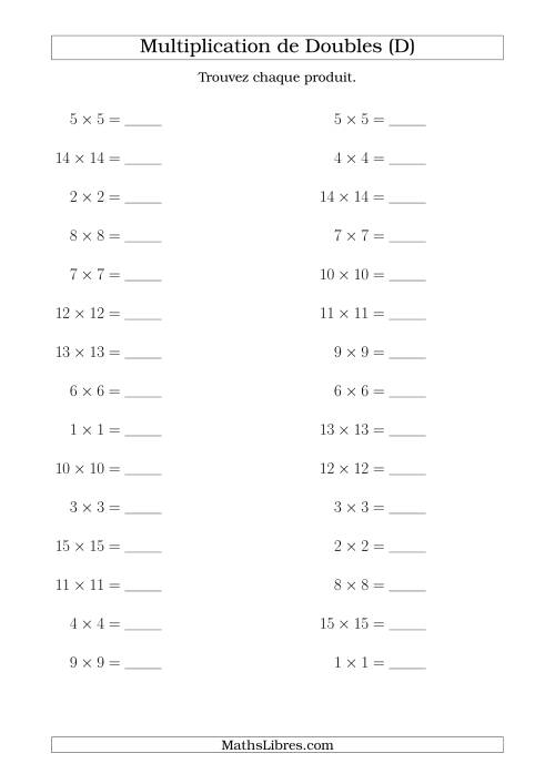 Multiplication de Doubles Jusqu'à 20 x 20 (D)