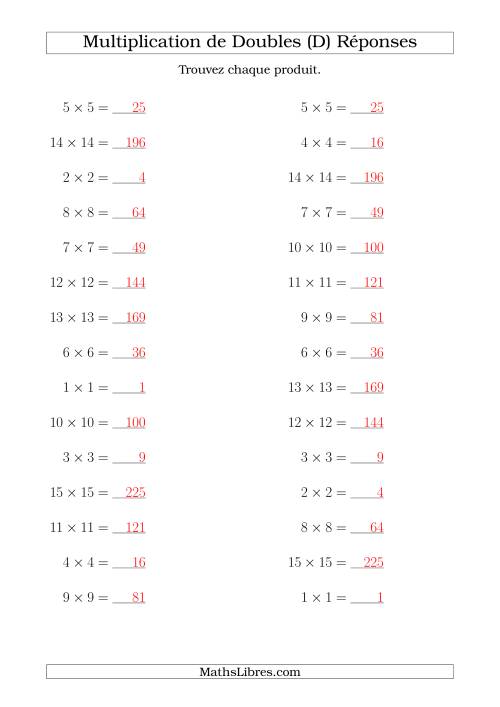 Multiplication de Doubles Jusqu'à 20 x 20 (D) page 2