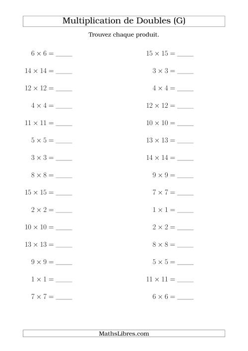 Multiplication de Doubles Jusqu'à 20 x 20 (G)