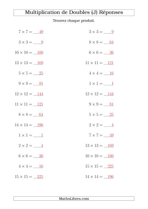 Multiplication de Doubles Jusqu'à 20 x 20 (J) page 2