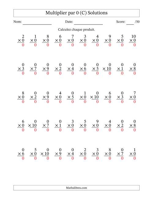 Multiplier (1 à 10) par 0 (50 Questions) (C) page 2