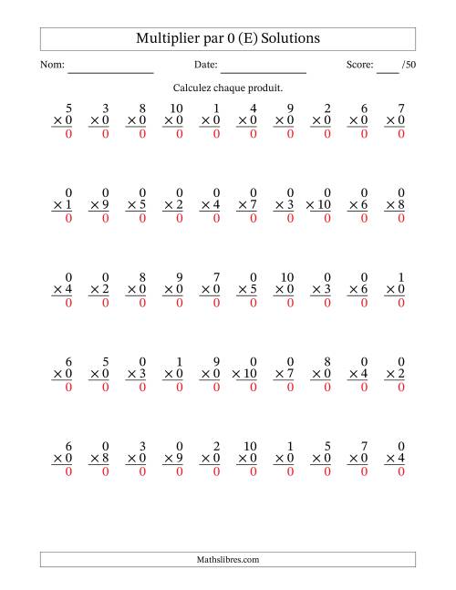 Multiplier (1 à 10) par 0 (50 Questions) (E) page 2
