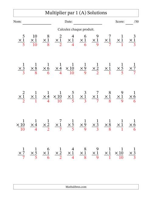 Multiplier (1 à 10) par 1 (50 Questions) (A) page 2