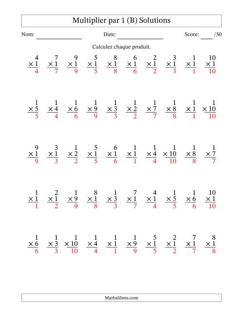Multiplier (1 à 10) par 1 (50 Questions) (B) page 2