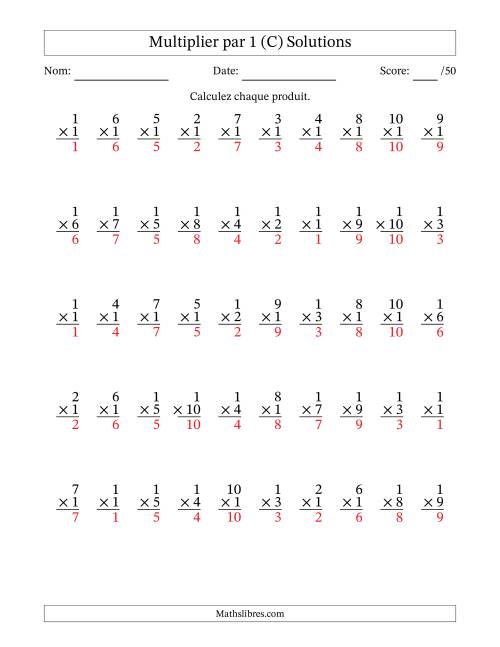 Multiplier (1 à 10) par 1 (50 Questions) (C) page 2