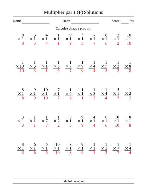 Multiplier (1 à 10) par 1 (50 Questions) (F) page 2