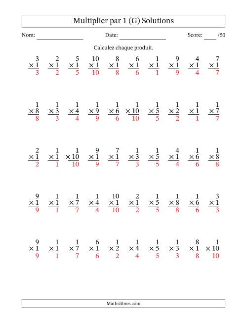 Multiplier (1 à 10) par 1 (50 Questions) (G) page 2