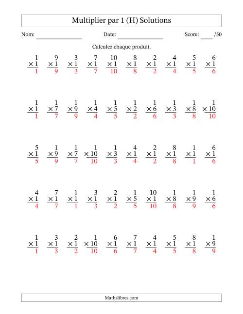 Multiplier (1 à 10) par 1 (50 Questions) (H) page 2