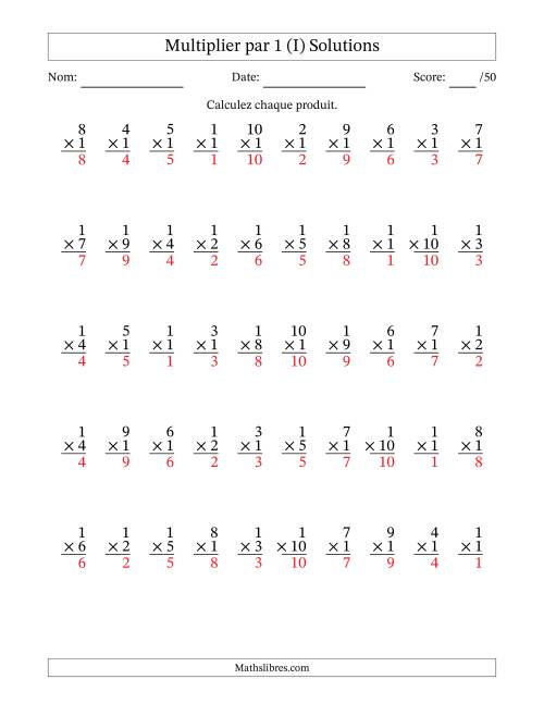 Multiplier (1 à 10) par 1 (50 Questions) (I) page 2