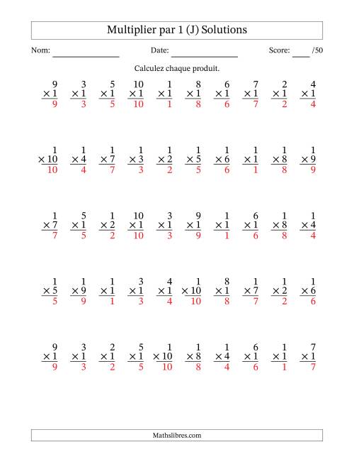 Multiplier (1 à 10) par 1 (50 Questions) (J) page 2