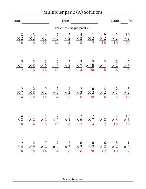 Multiplier (1 à 10) par 2 (50 Questions) (A) page 2