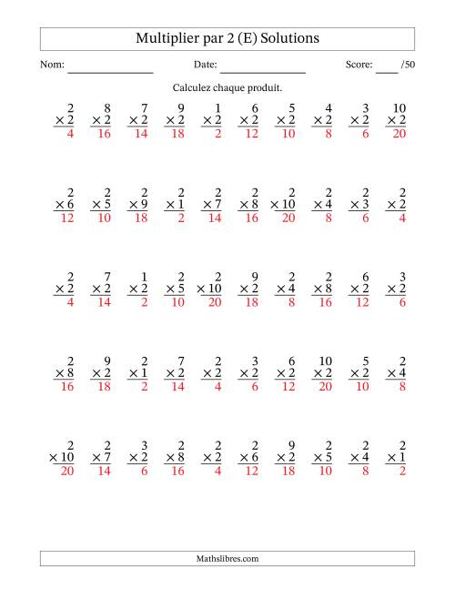 Multiplier (1 à 10) par 2 (50 Questions) (E) page 2
