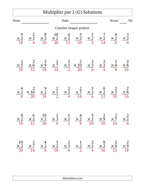 Multiplier (1 à 10) par 2 (50 Questions) (G) page 2