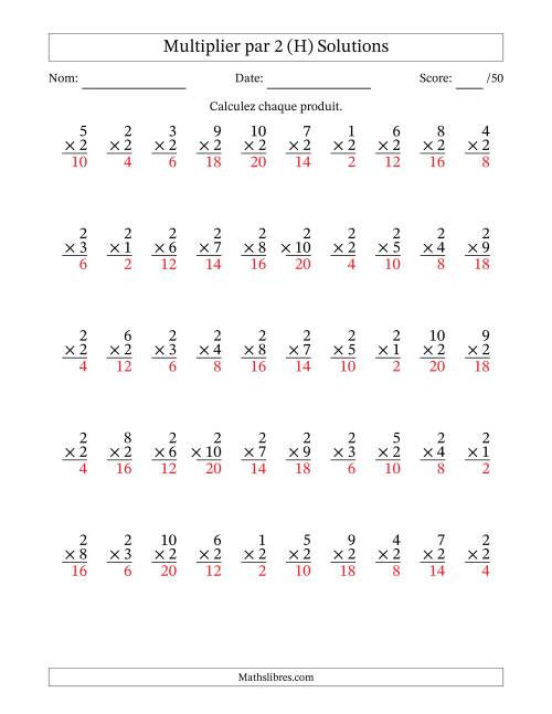 Multiplier (1 à 10) par 2 (50 Questions) (H) page 2