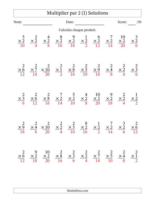 Multiplier (1 à 10) par 2 (50 Questions) (I) page 2