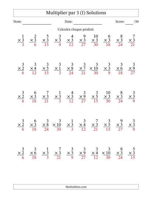 Multiplier (1 à 10) par 3 (50 Questions) (I) page 2