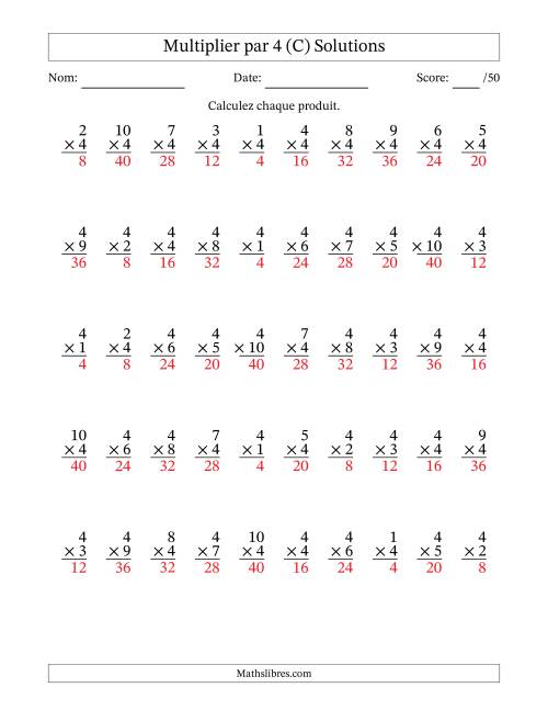 Multiplier (1 à 10) par 4 (50 Questions) (C) page 2