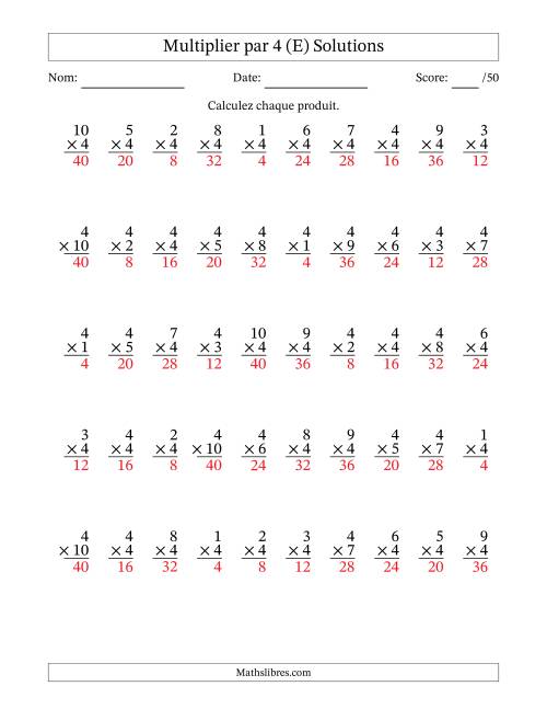 Multiplier (1 à 10) par 4 (50 Questions) (E) page 2