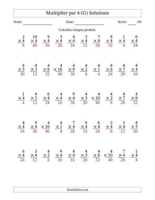 Multiplier (1 à 10) par 4 (50 Questions) (G) page 2