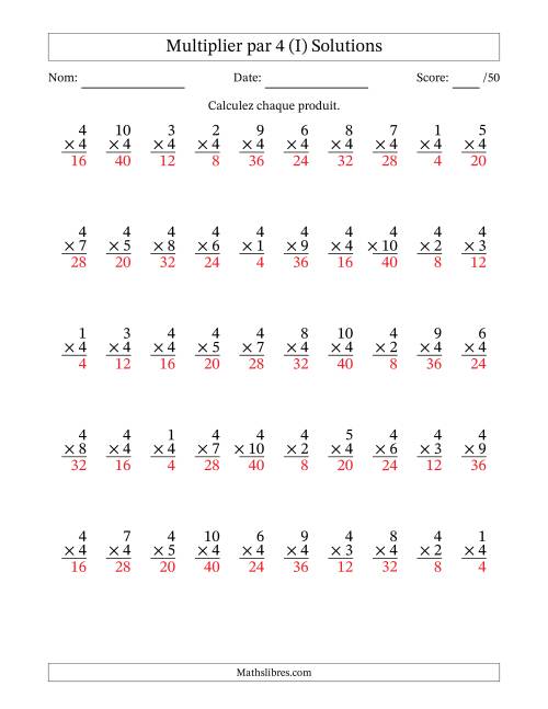 Multiplier (1 à 10) par 4 (50 Questions) (I) page 2