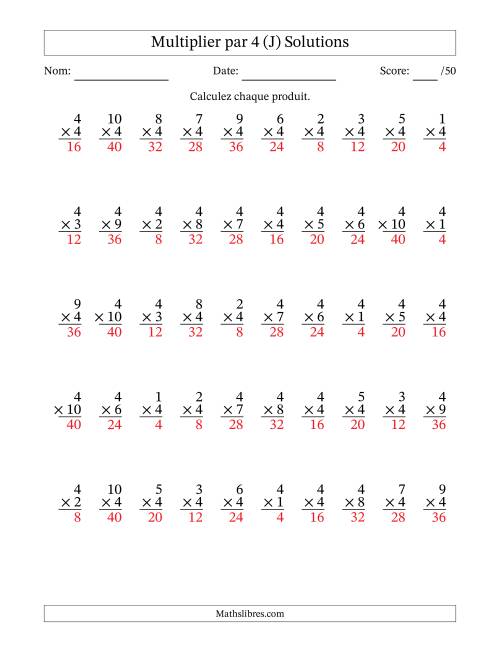 Multiplier (1 à 10) par 4 (50 Questions) (J) page 2