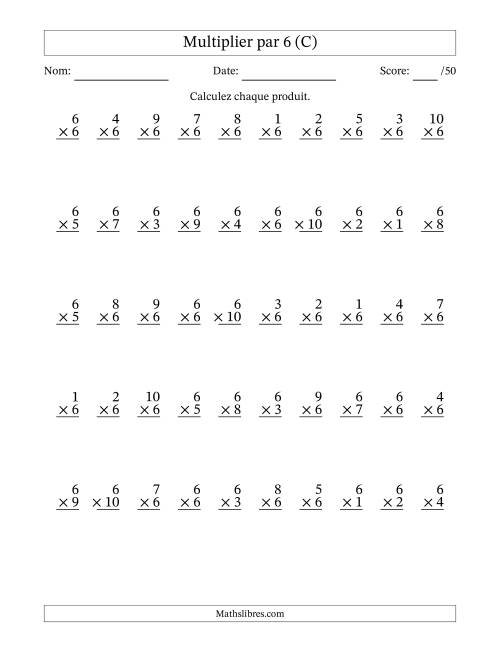 Multiplier (1 à 10) par 6 (50 Questions) (C)