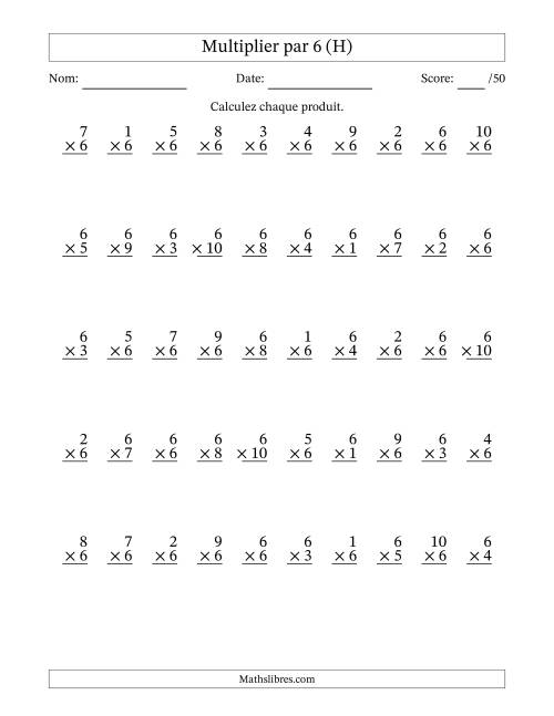 Multiplier (1 à 10) par 6 (50 Questions) (H)