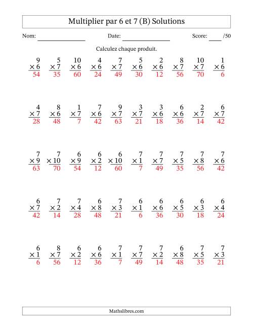 Multiplier (1 à 10) par 6 et 7 (50 Questions) (B) page 2
