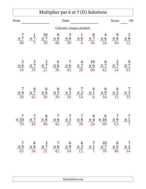 Multiplier (1 à 10) par 6 et 7 (50 Questions) (D) page 2