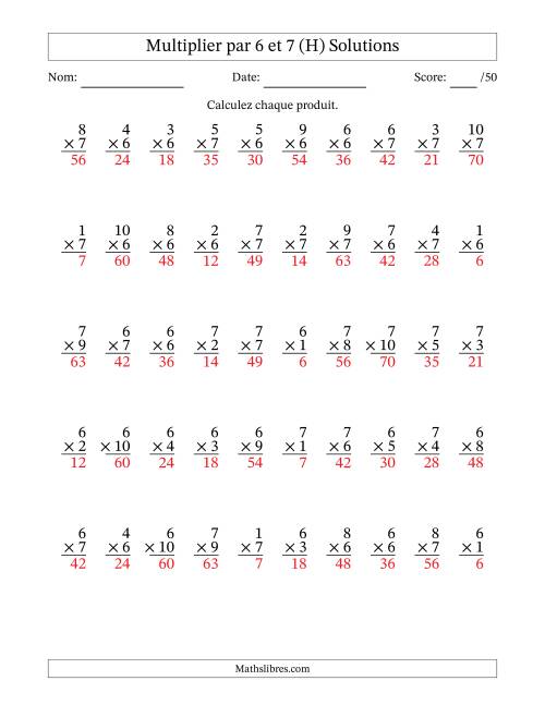 Multiplier (1 à 10) par 6 et 7 (50 Questions) (H) page 2