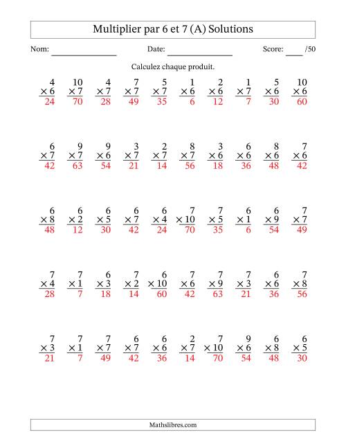 Multiplier (1 à 10) par 6 et 7 (50 Questions) (Tout) page 2