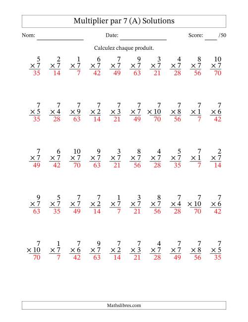 Multiplier (1 à 10) par 7 (50 Questions) (A) page 2