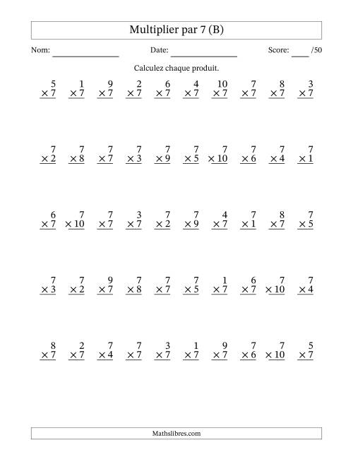Multiplier (1 à 10) par 7 (50 Questions) (B)