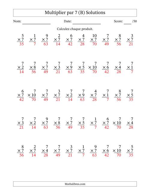 Multiplier (1 à 10) par 7 (50 Questions) (B) page 2