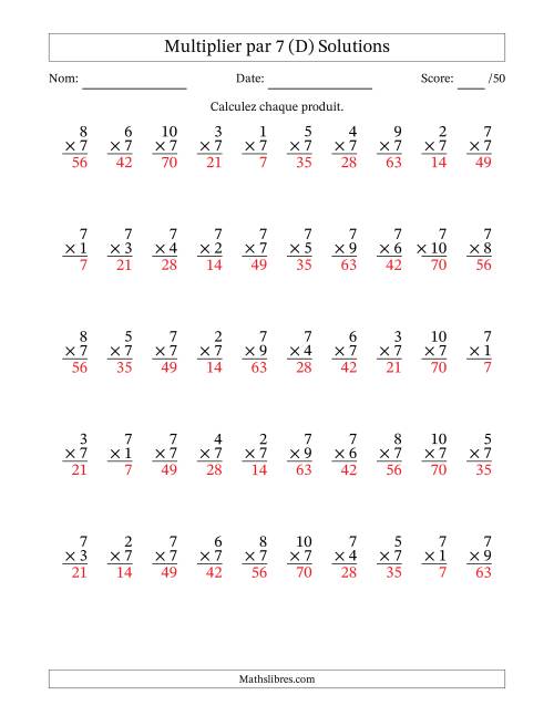 Multiplier (1 à 10) par 7 (50 Questions) (D) page 2