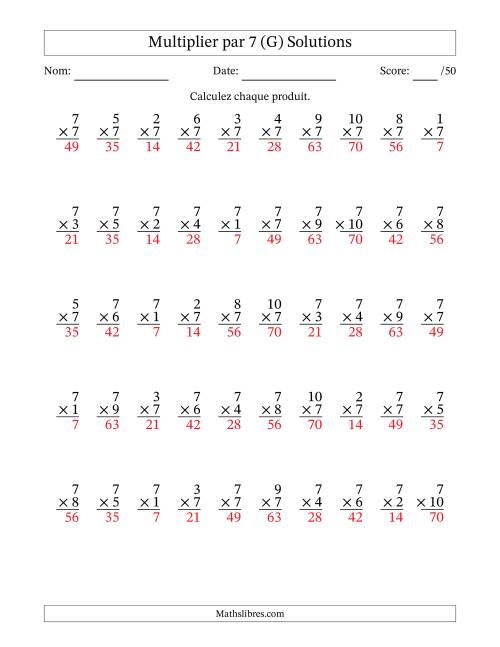 Multiplier (1 à 10) par 7 (50 Questions) (G) page 2