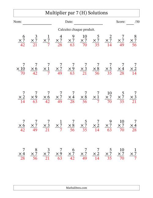 Multiplier (1 à 10) par 7 (50 Questions) (H) page 2