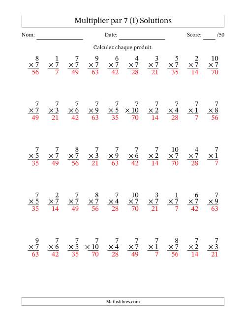 Multiplier (1 à 10) par 7 (50 Questions) (I) page 2