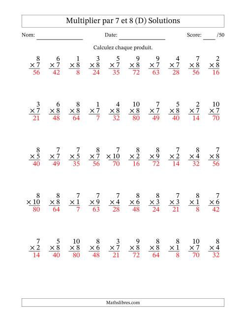 Multiplier (1 à 10) par 7 et 8 (50 Questions) (D) page 2