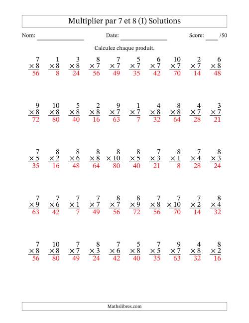 Multiplier (1 à 10) par 7 et 8 (50 Questions) (I) page 2