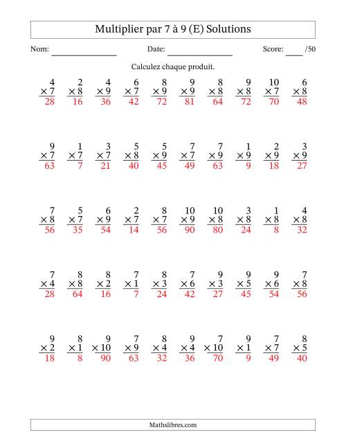 Multiplier (1 à 10) par 7 à 9 (50 Questions) (E) page 2