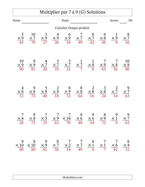 Multiplier (1 à 10) par 7 à 9 (50 Questions) (G) page 2
