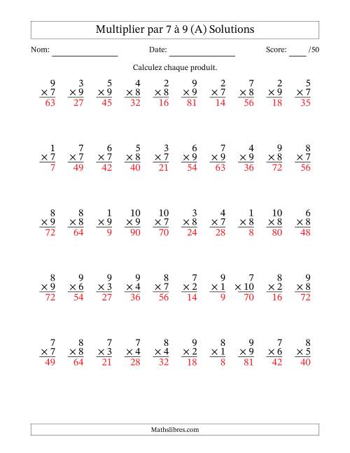 Multiplier (1 à 10) par 7 à 9 (50 Questions) (Tout) page 2